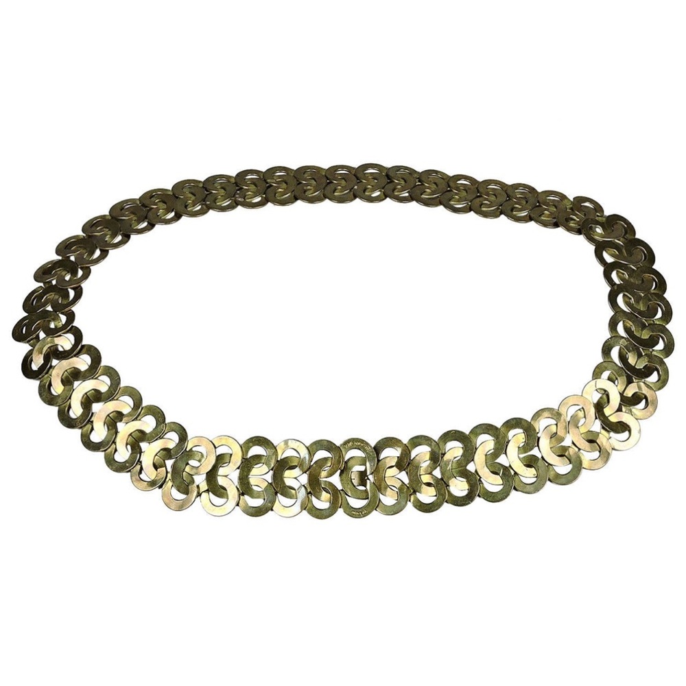 1960s Guy Laroche Mod Century Modern Hammered Metal Gold Link Brutalist Belt